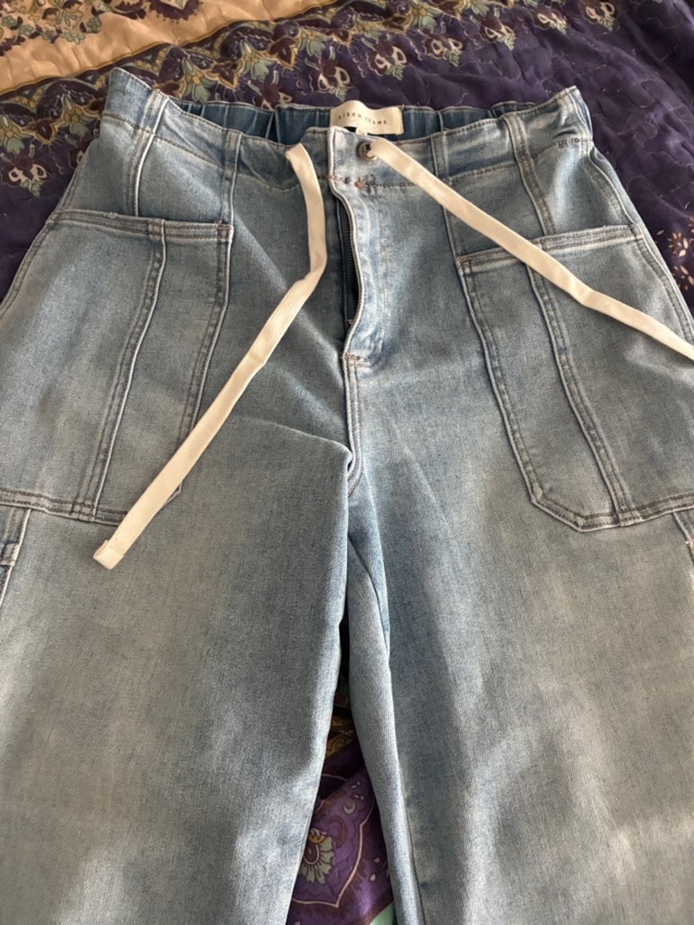 Light Wash Denim barrel Pants with Drawstring